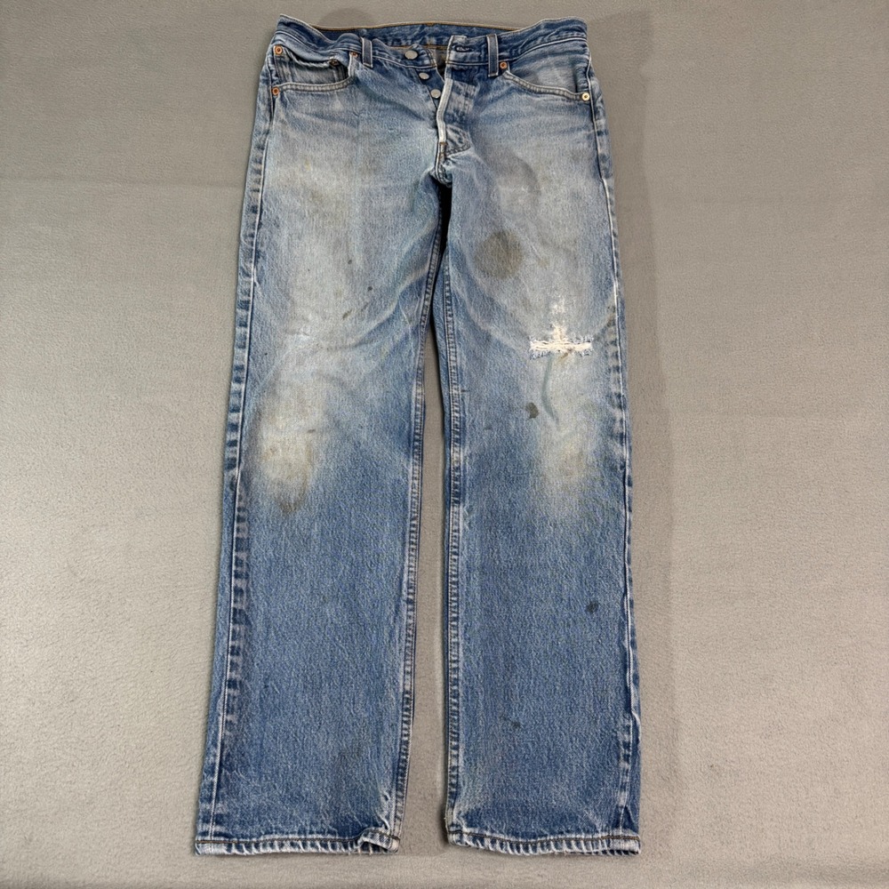 Vintage Levis 501xx Jeans 34x34 (32x31) Blue 555 Valencia USA 90s Distressed